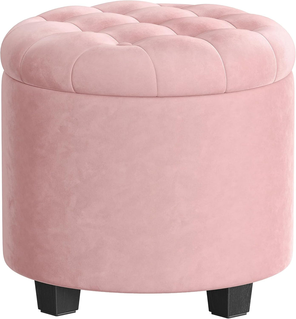 SONGMICS Vanity Stool, Round Ottoman with Storage, Velvet