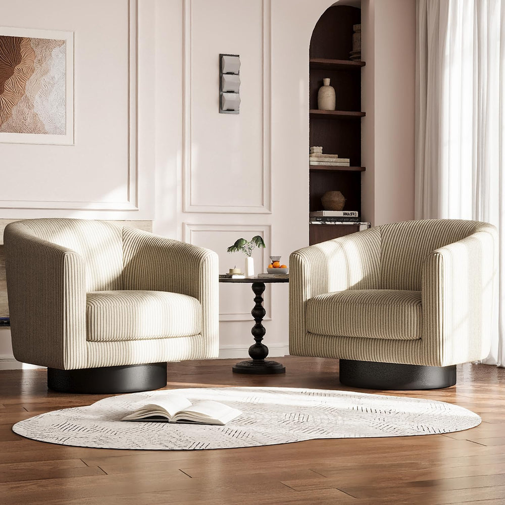360° Swivel Accent Chairs, Corduroy Barrel Armchair. Camel