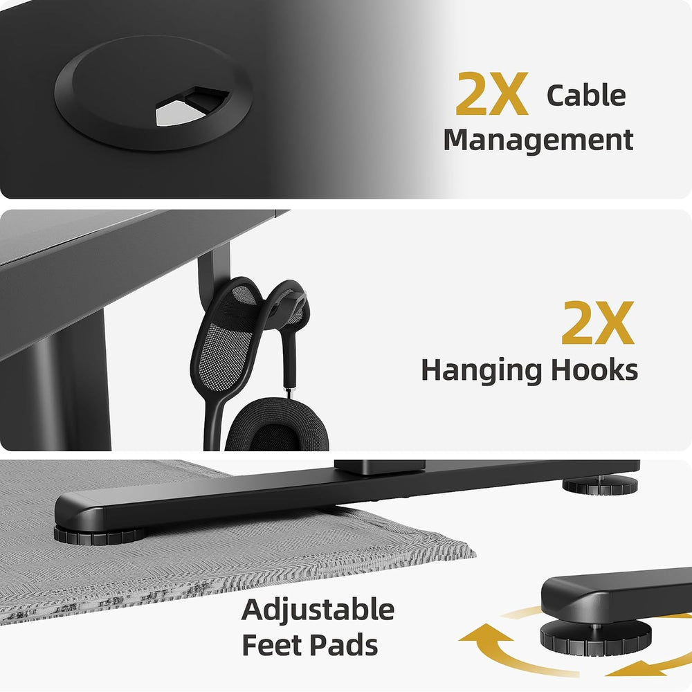 Claiks Electric Height Adjustable Standing Desk, 48x24 Inch, Deep Black