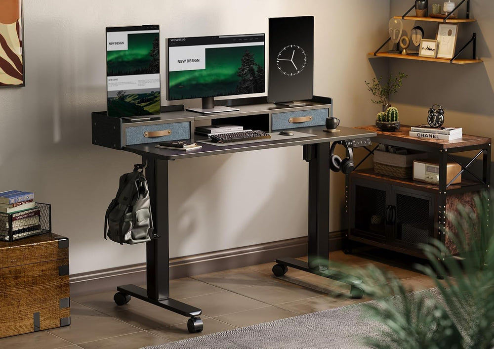 YDN 48" Inch Electric Standing Desk with Drawers & Wheels, Black