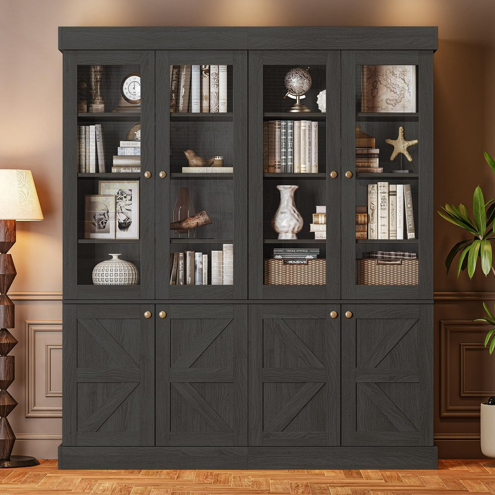 Vyre 71" Tall Farmhouse Kitchen Pantry, Large Storage Cabinets with Glas...