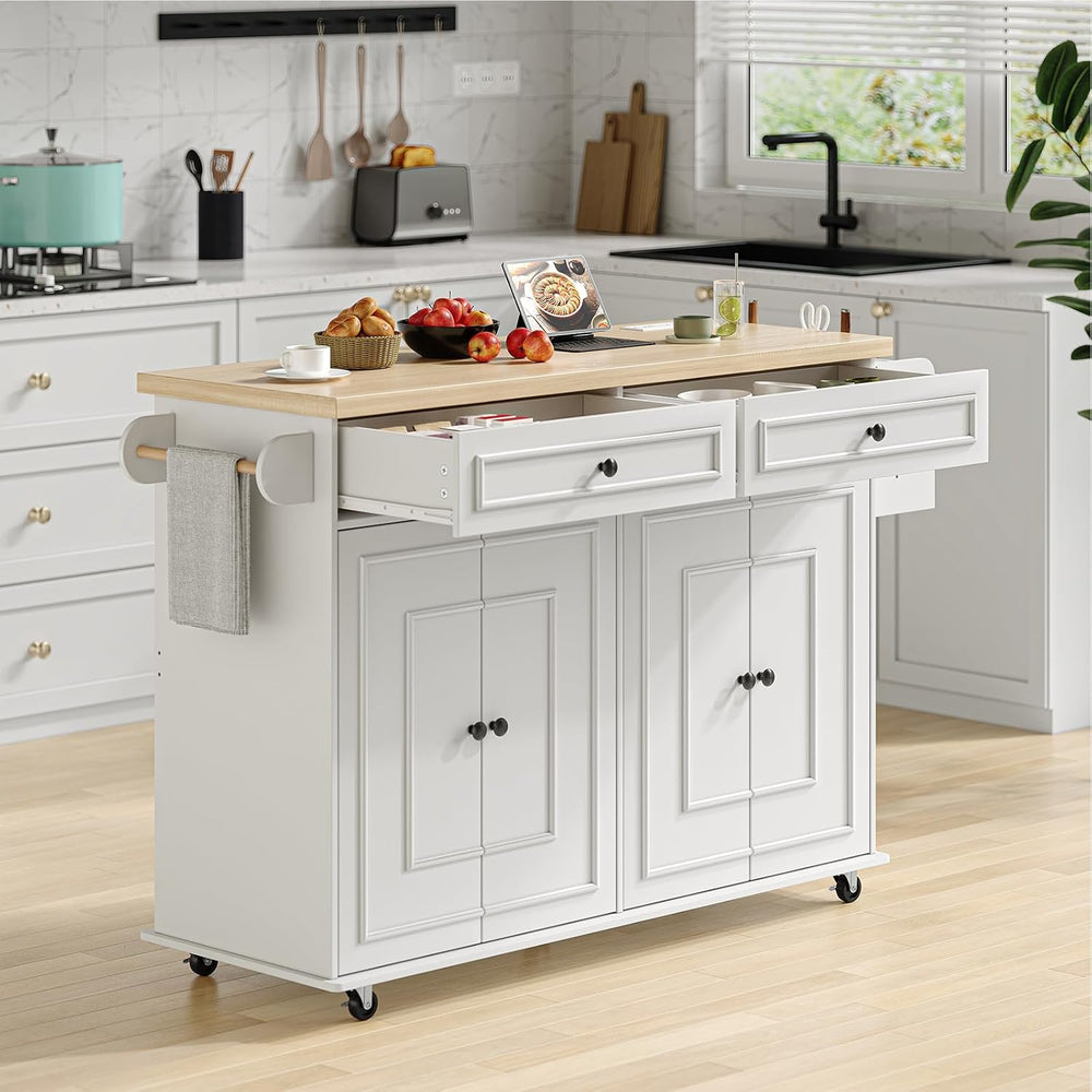 ComfyCorner 58" Rolling Kitchen Islands, Mobile Storage Kitchen Cart White