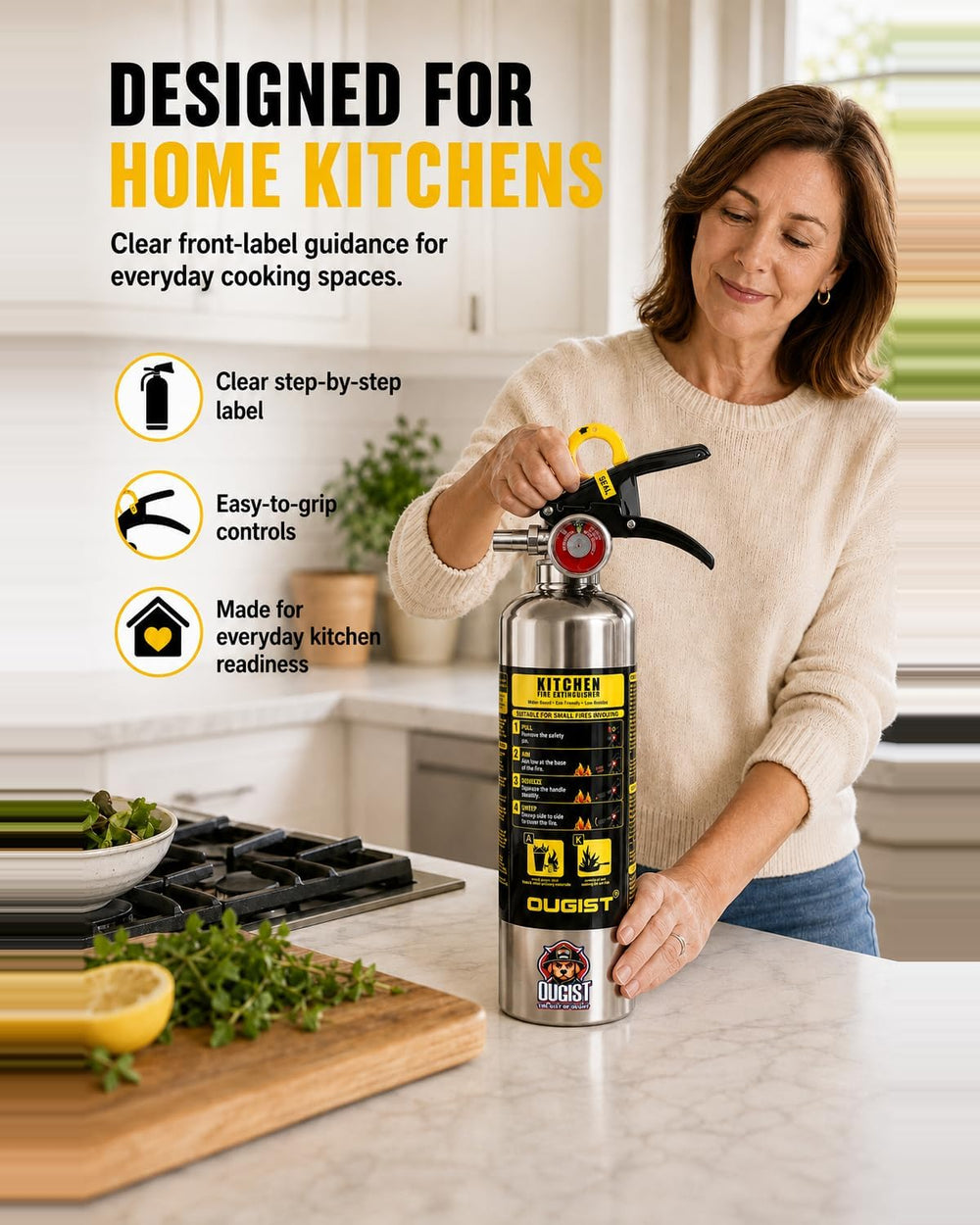 Ougist Class K Fire Extinguisher for Kitchen, 1-A:K, 34 Fl Oz Wet Chemical