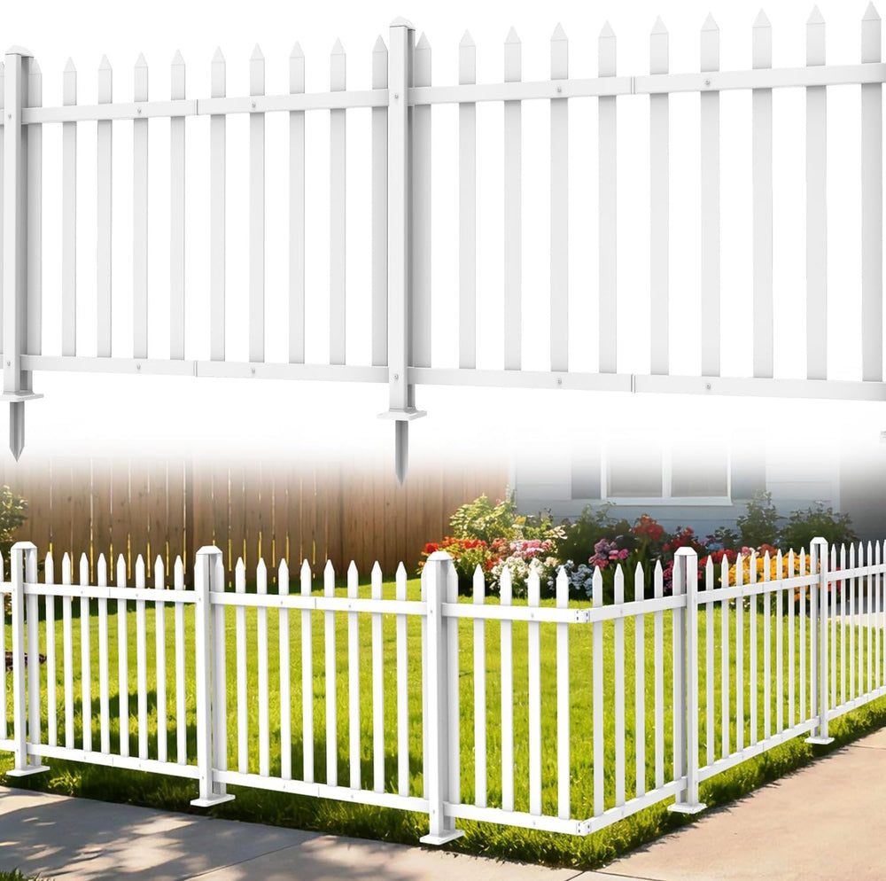 4 Sets Vinyl Picket Fence Panels White 84''Wx36''H PVC Decora...