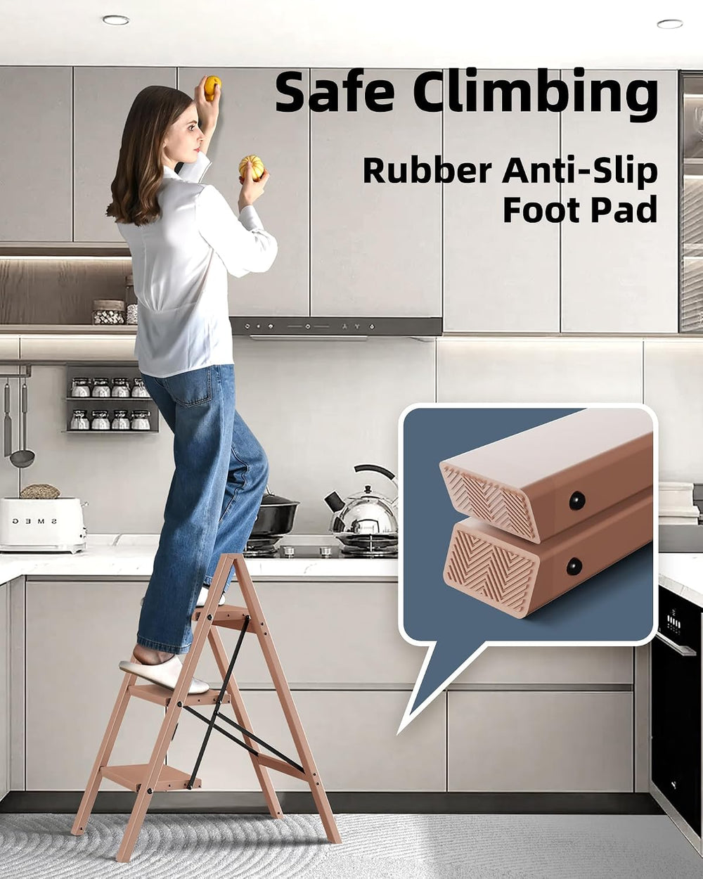 HillhutApex 3 Step Stool Foldable Ladder,Aluminum Step Ladder