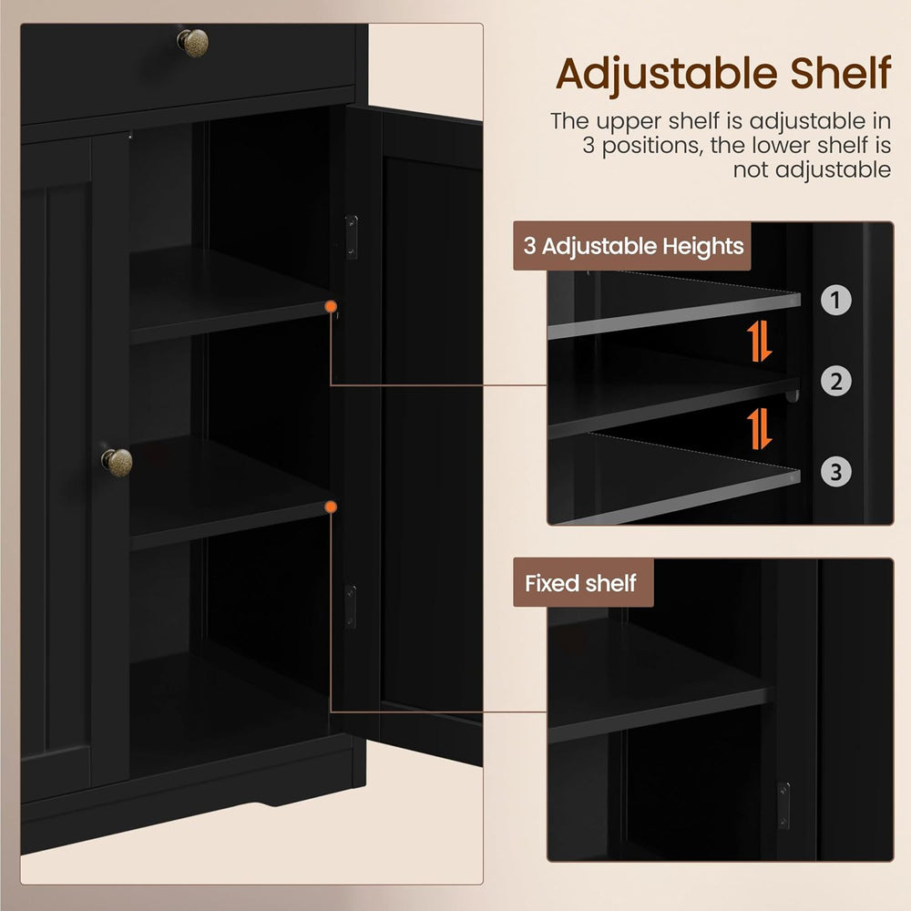 Yaheetech Bathroom Floor Cabinet with 1 Big Drawer, 3 Small Drawers, Black