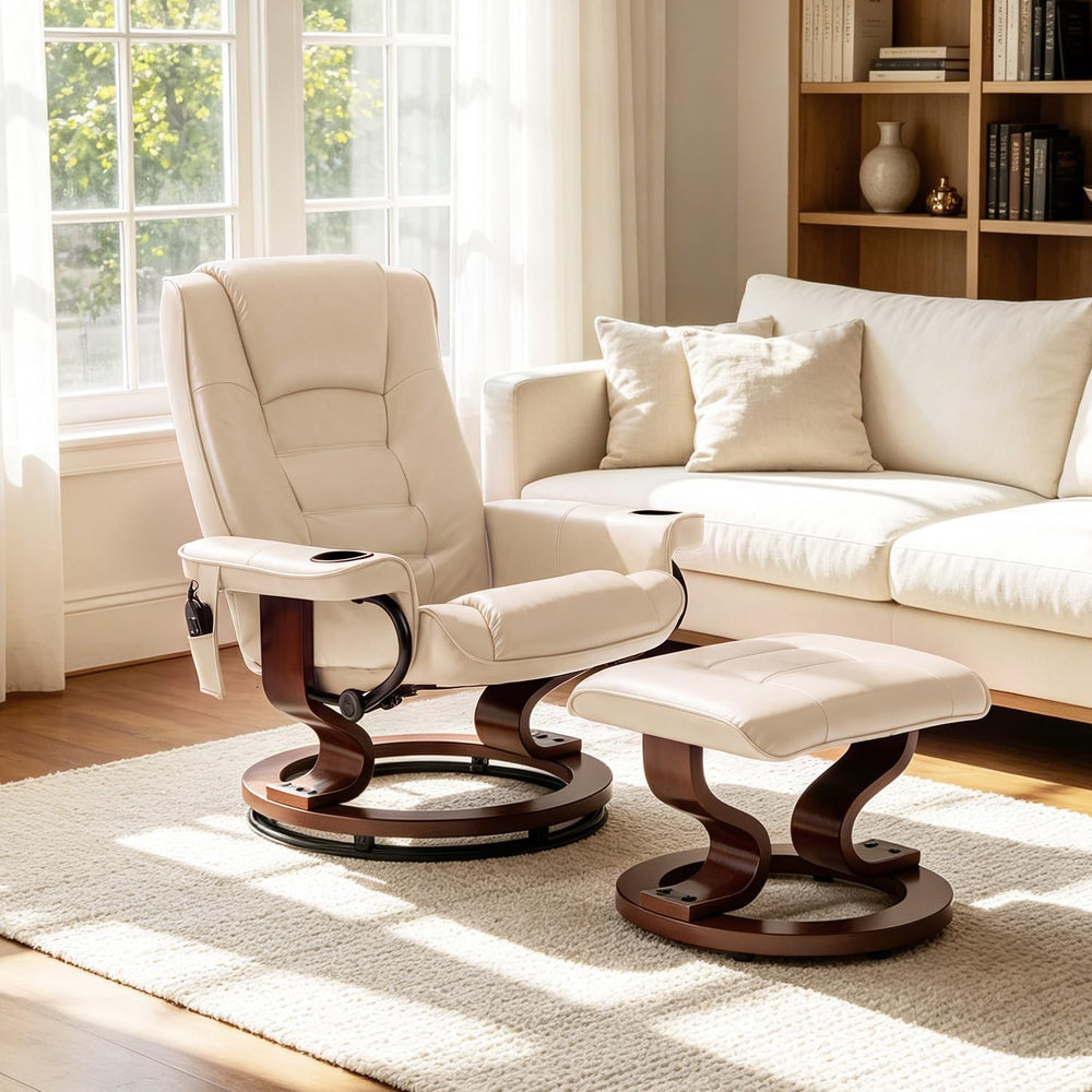 AVAWING Reclining Chair with Vibration Massage Faux Leather Recliner with Ott...