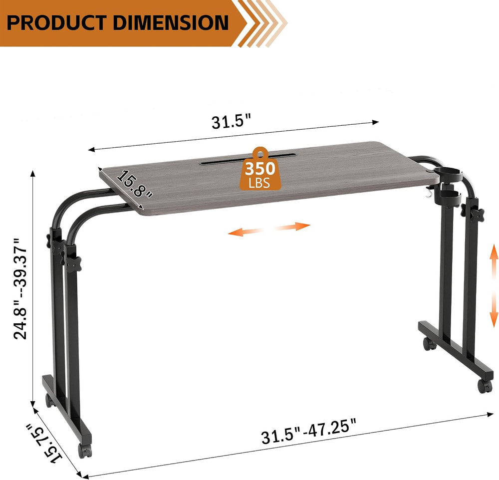 Furist Overbed Table with Wheels, Adjustable Height and Length Over Bed Desk,...