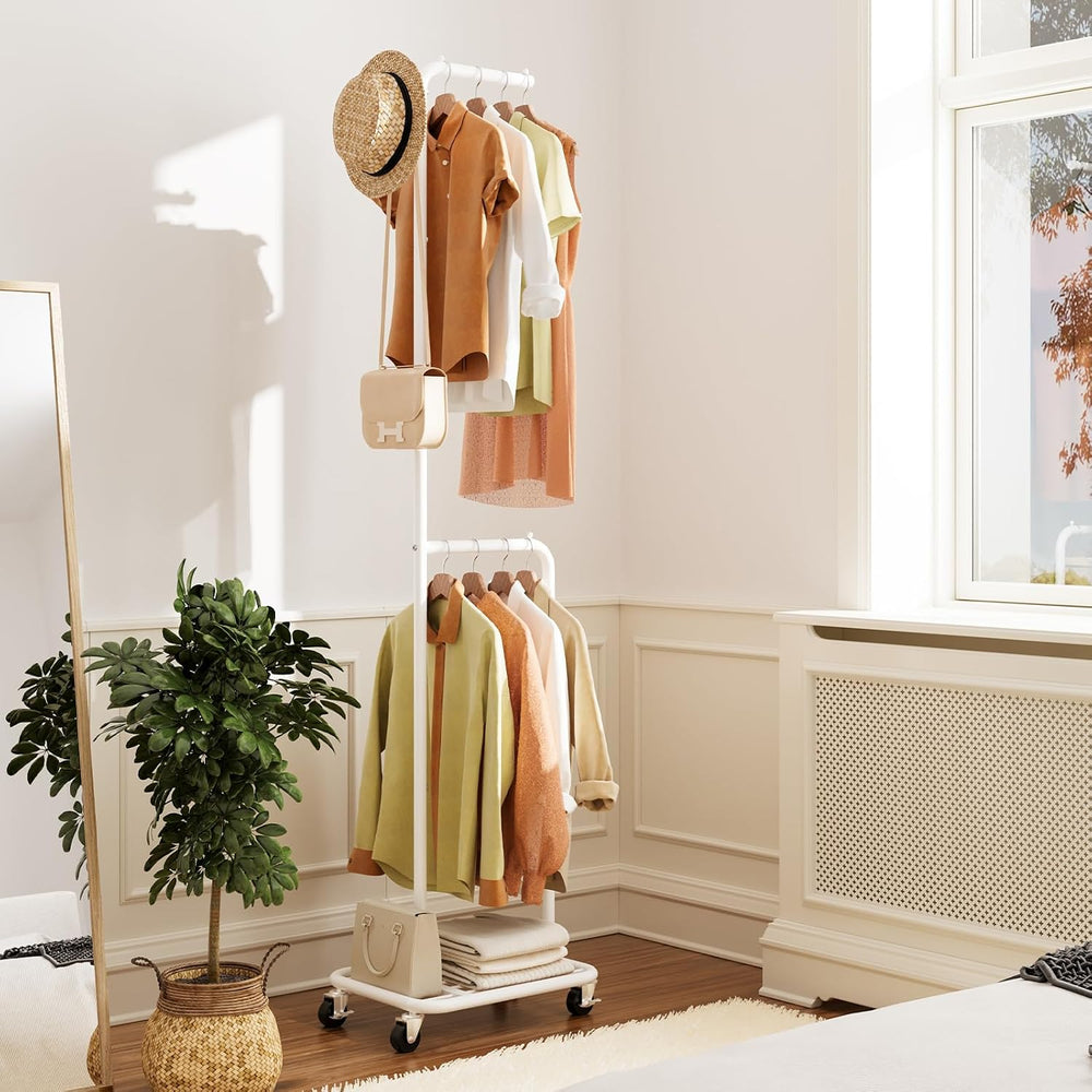 Small Rolling Clothing Rack with Shelf, Narrow Clothes Rack with Wheels