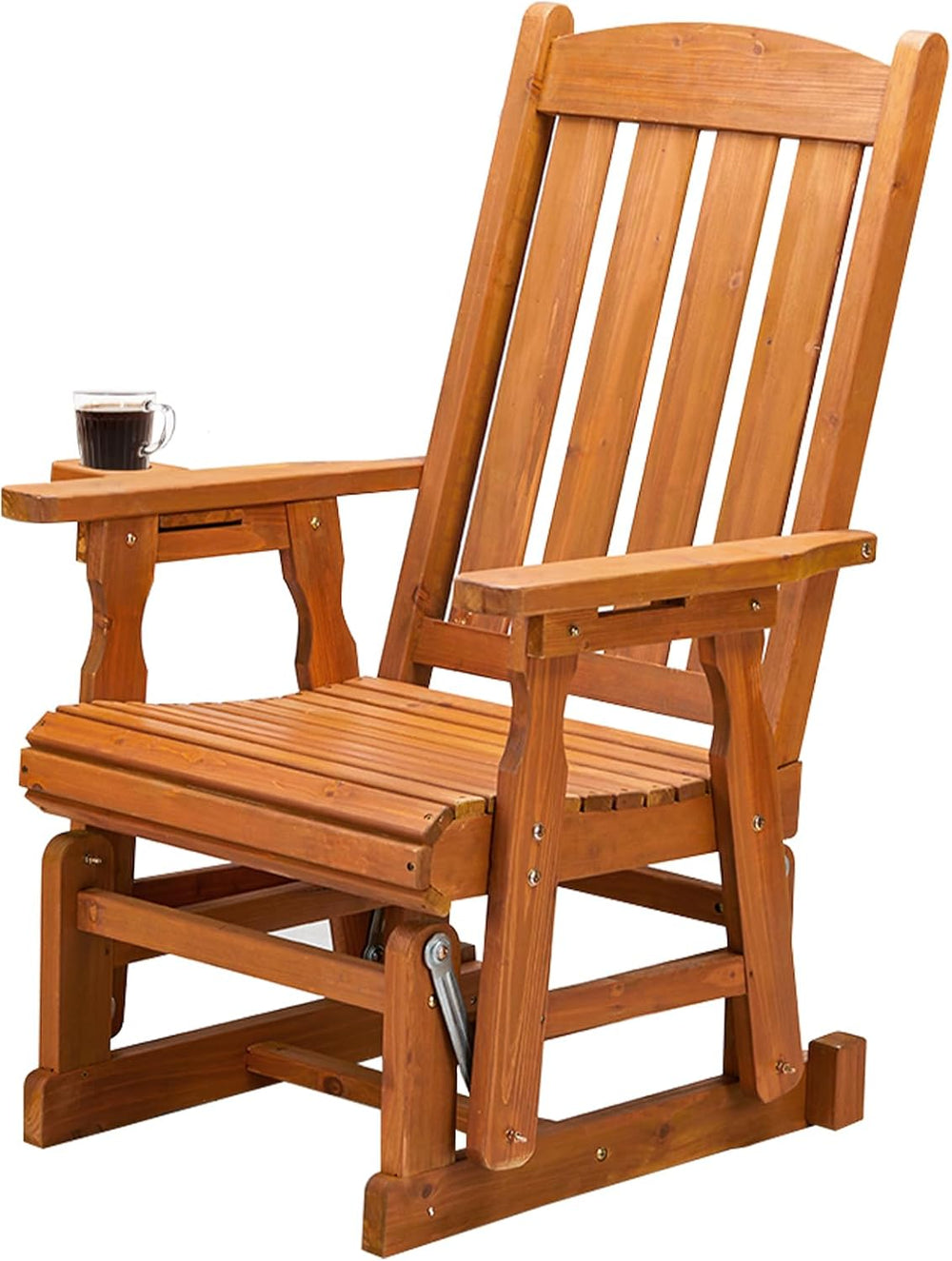 VINGLI Wooden Patio Glider, Heavy Duty 600 LBS Outdoor Glider with Cup Holder...