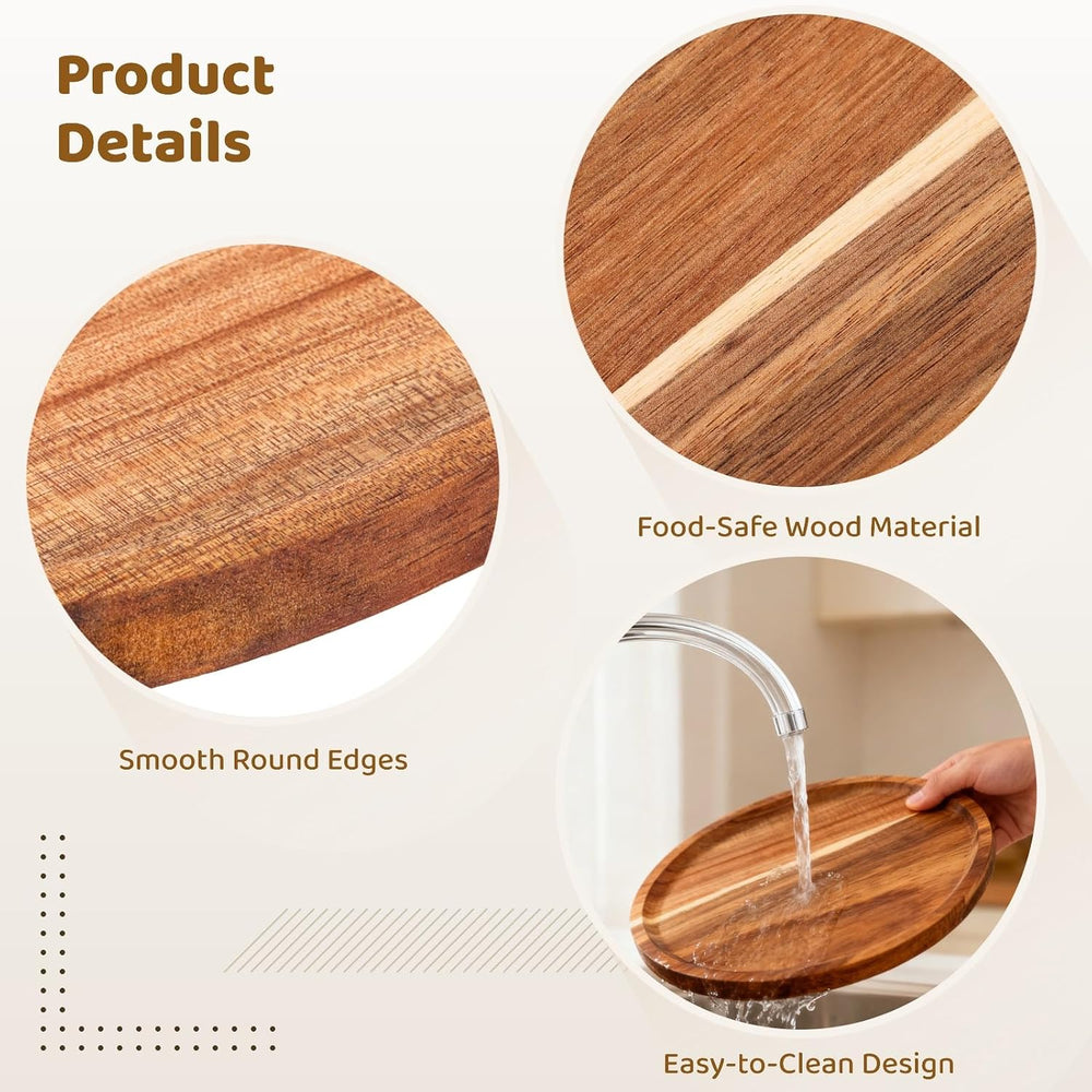 OMISTAR 4 Pcs Acacia Round Wood Dinner Plates, 9.8 in Decorative Wooden Plate...