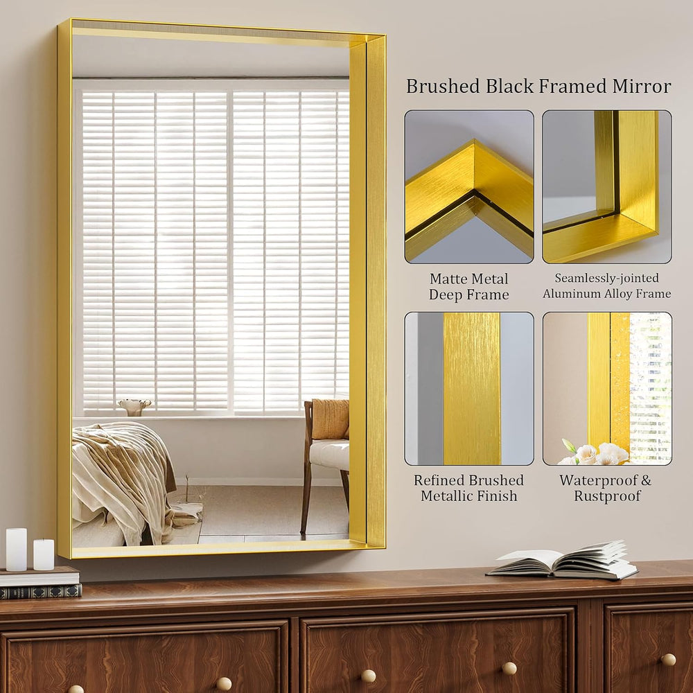 Koonmi Bathroom Wall Mirror, 47x30 Gold Mirror for Over Sink
