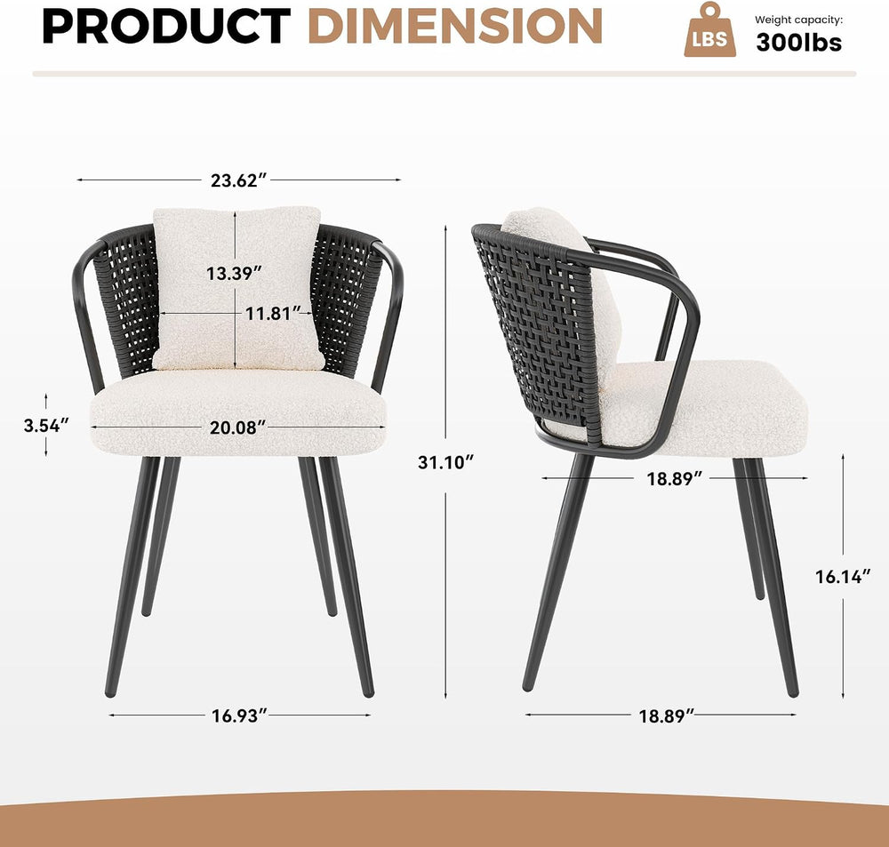 Rattan Dining Chairs Set of 4, Modern Upholstered Kitchen Chair with Metal Le...