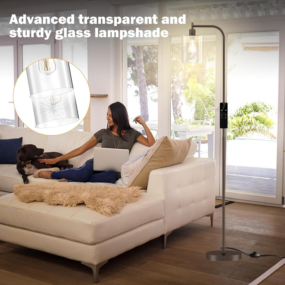 Wio-Mio Industrial Floor Lamp with Glass Shade, LED Bulbs Included