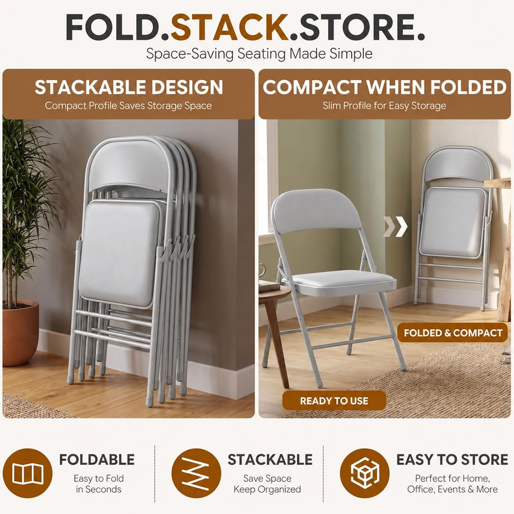 6 Pack Gray Padded Folding Chairs with Metal Frame