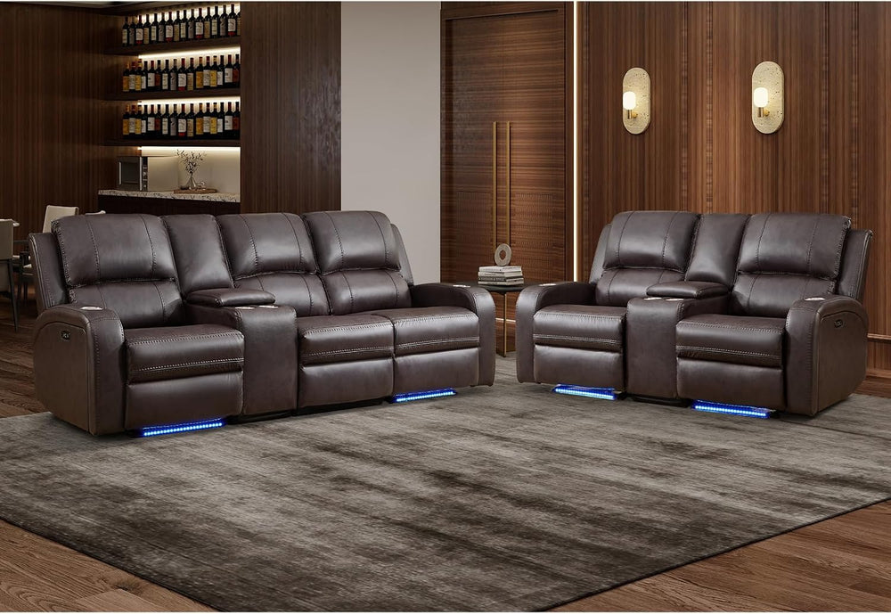EBELLO Faux Leather Power Recliner Sofa Set, 2 Piece Electric Reclining Couch...
