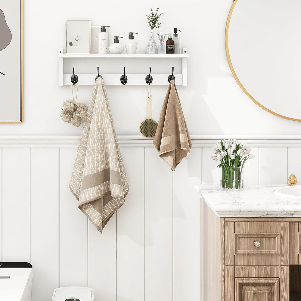 Homode Coat Rack with Shelf Wall Mount, 24 Inch Long Wall Shelf with Hooks Un...