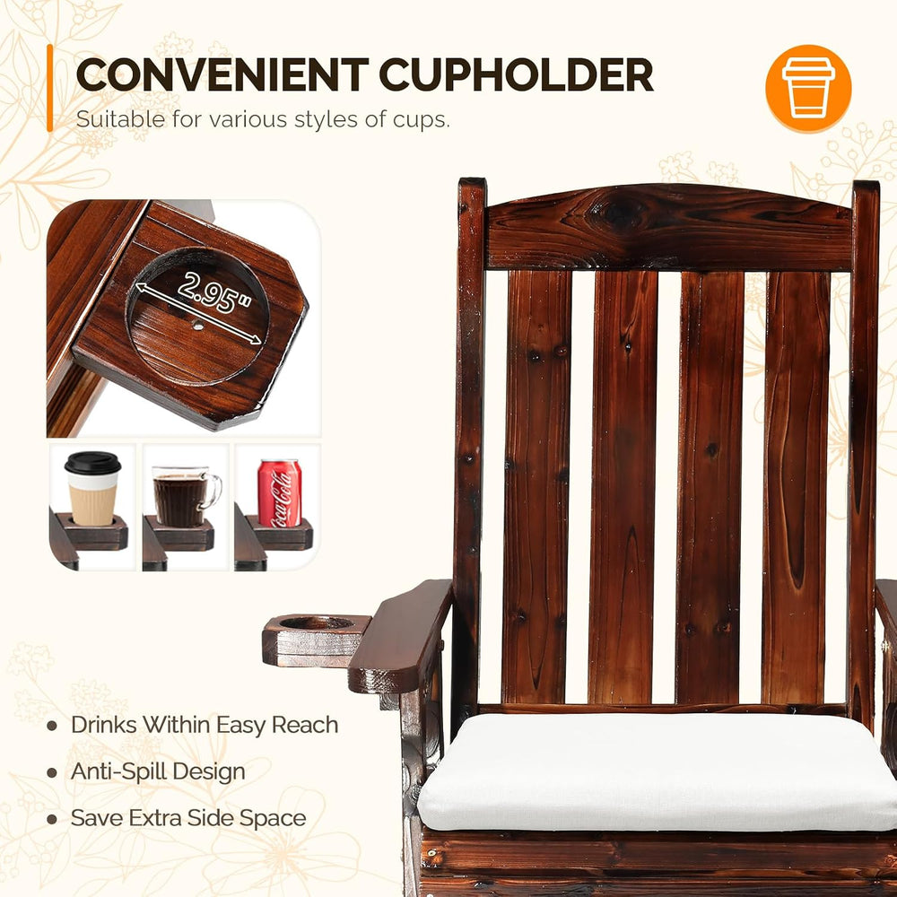 VINGLI Wooden Patio Glider with Cushion, Heavy Duty 600 LBS Outdoor Glider wi...