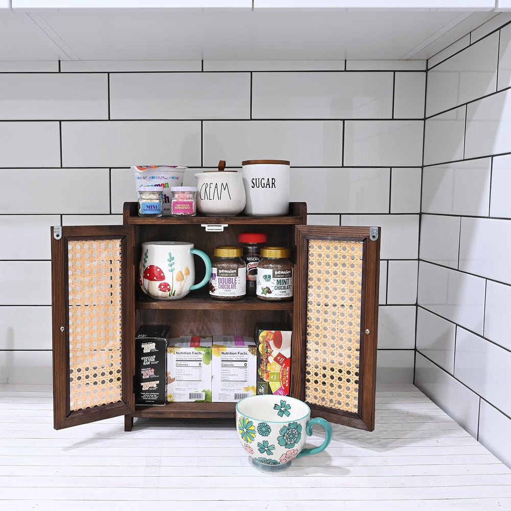 Ikee Design Wood Storage Cabinet with Rattan Doors, with Removable Shelves