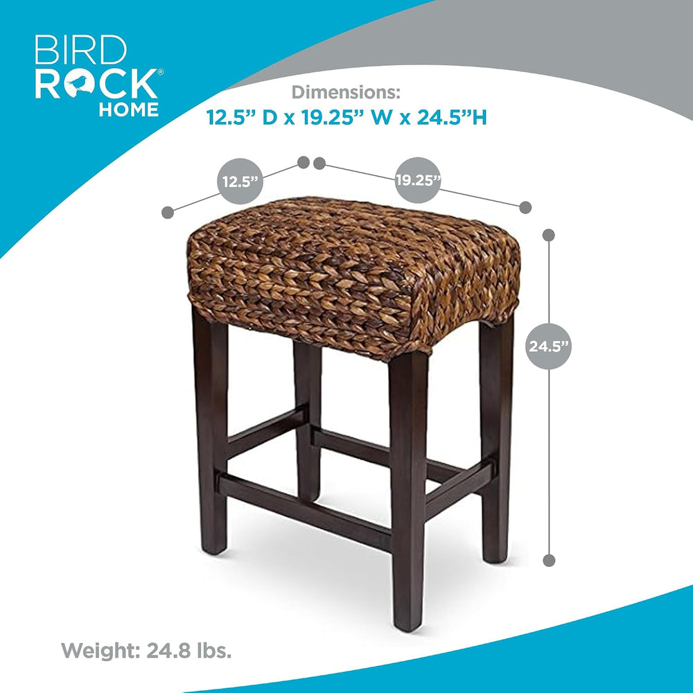 BIRDROCK HOME Kitchen Bar Stool with Backless Woven Seat, Espresso, 24.5”