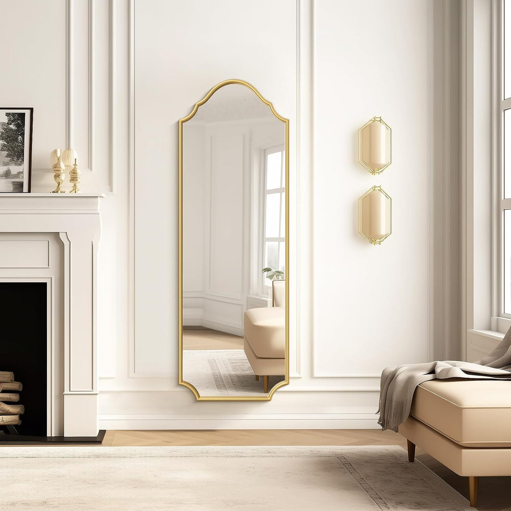 WallBeyond Arched Full Length Mirror Wall Mounted, 65"x22" Gold Met...