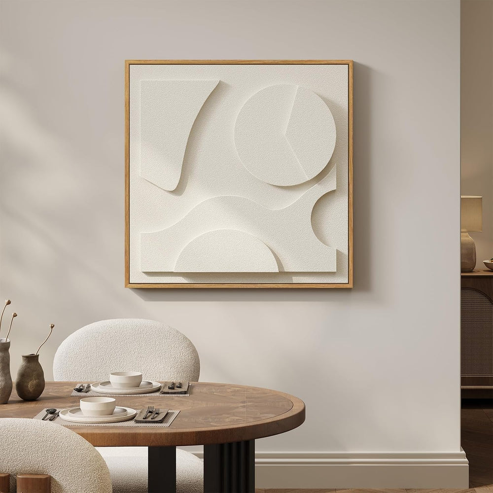 Framed 3D Textured Wall Art, Modern Abstract Artwork for Walls (White)