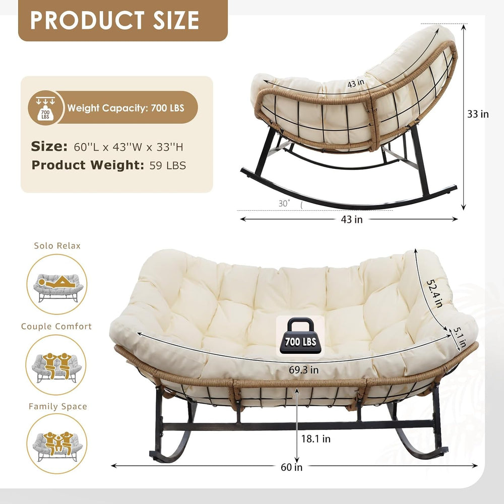 RADIATA Double Egg Rocking Chair for 2, Oversized Loveseat with Cushion
