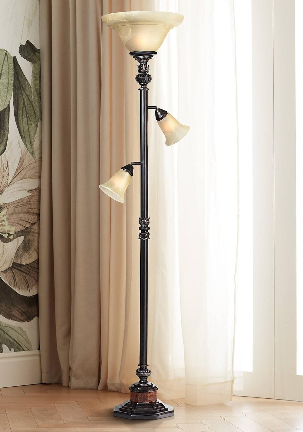 Regency Hill Sonnett 72" Tall 3-Light Torchiere Floor Lamp Living Room