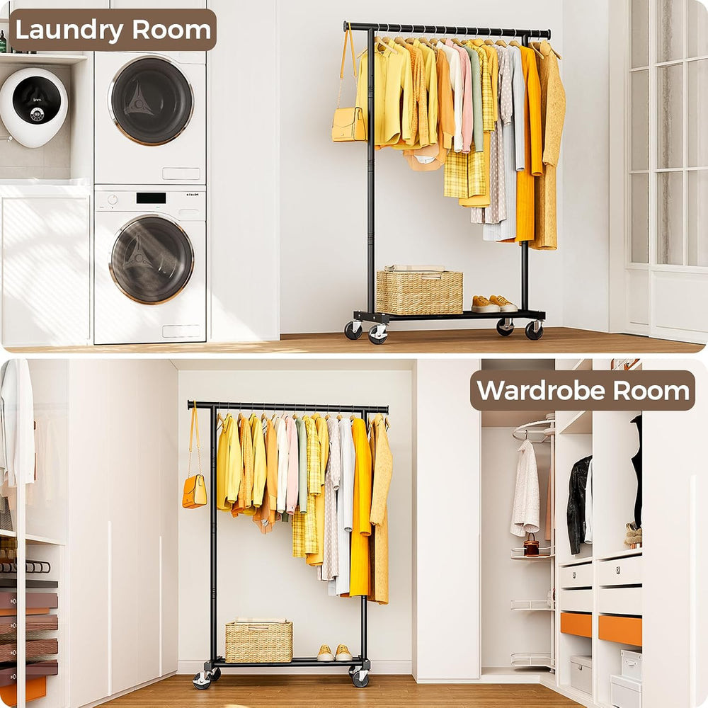 Clothes Rack, Rolling Clothing Rack for Hanging Clothes, Portable Coat Rack
