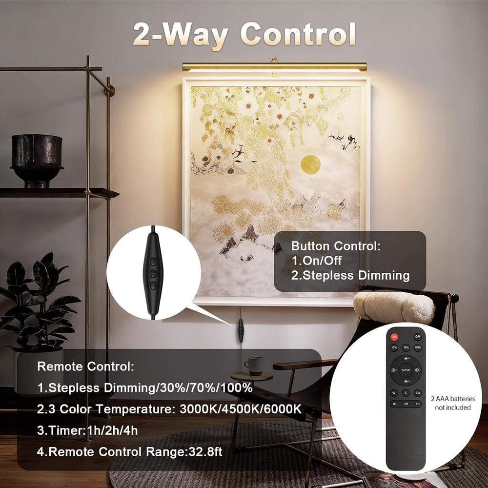 24" Plug in Picture Light 9W Gold Art Light with Remote