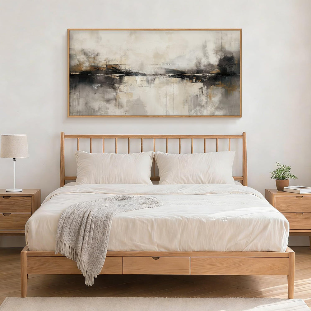 HOURIA Abstract Neutral Beige Black Framed Canvas Wall Art Set- 40"x20&q...