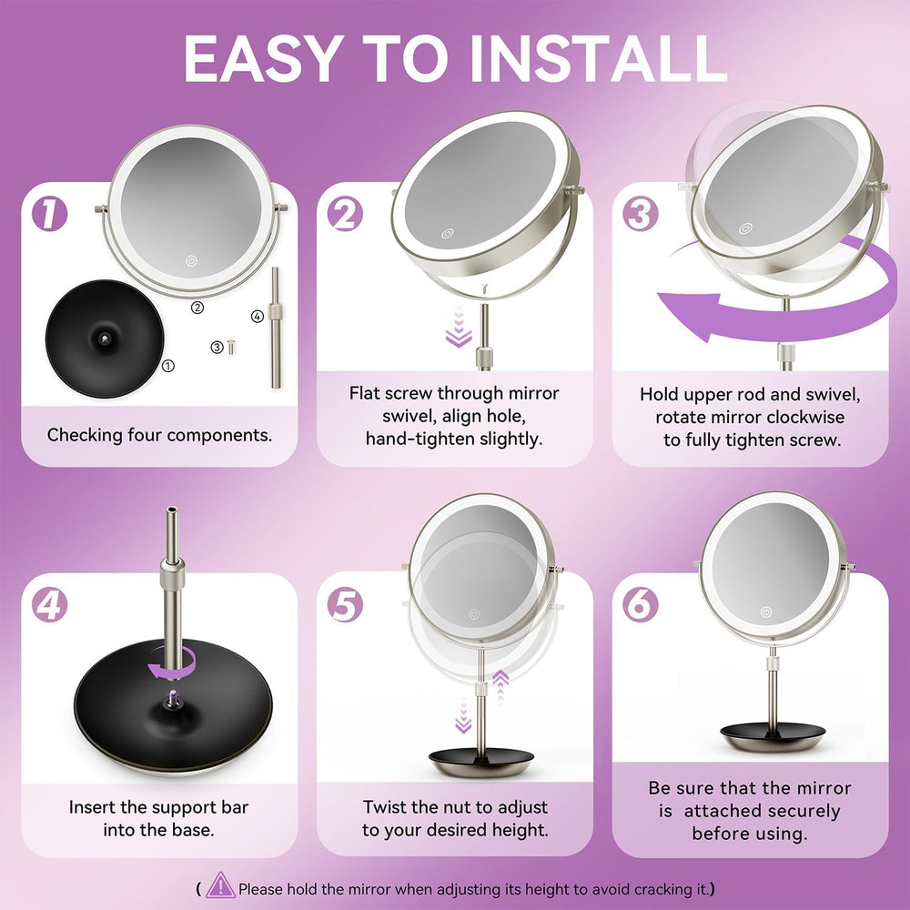 Auxmir 9" 1X/30X Lighted Makeup Mirror, Rechargeable Maginfying Mirror