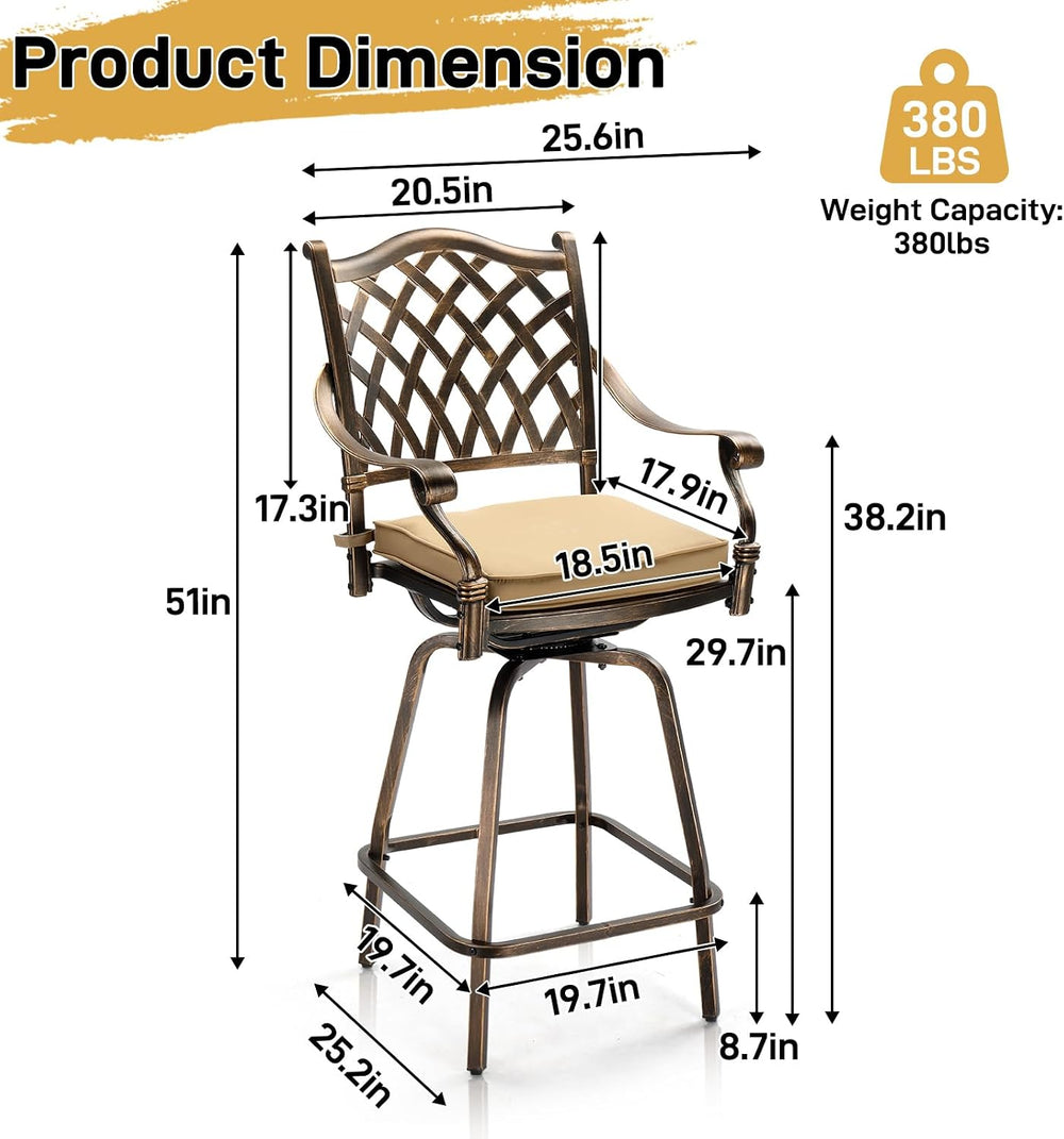VINGLI 3 Piece Outdoor Patio Bar Set, Cast Aluminum Outdoor Swivel Bar Stools...