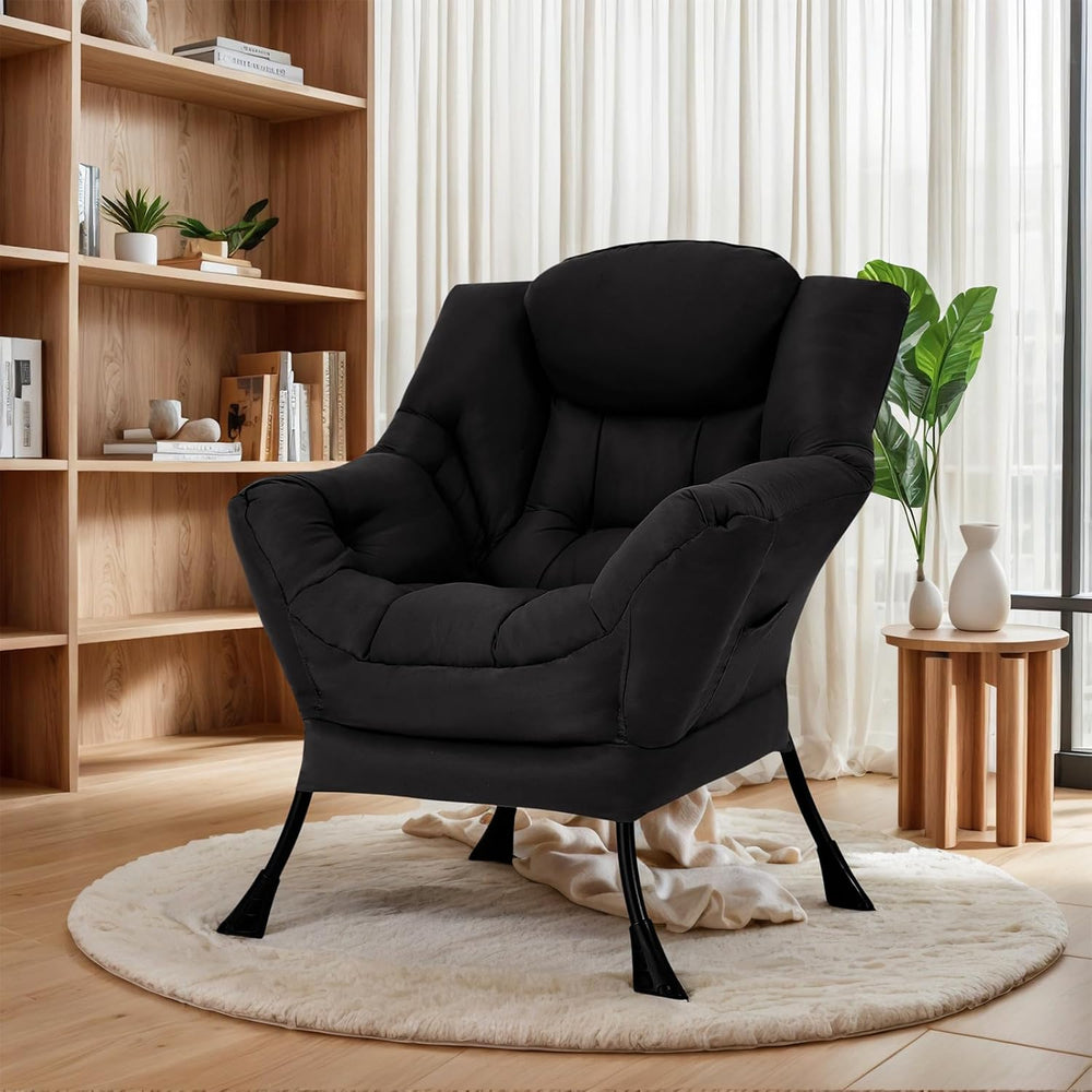 Furlide Comfy Lazy Reading Chair with Armrests and Side Pocket, Black