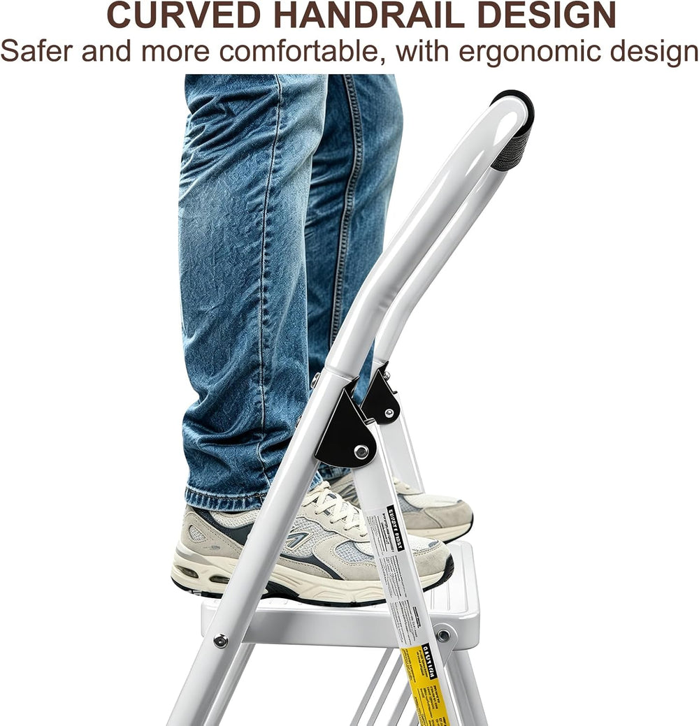 Valeo 2 Step Ladder, Folding Step Stool for Adults,White
