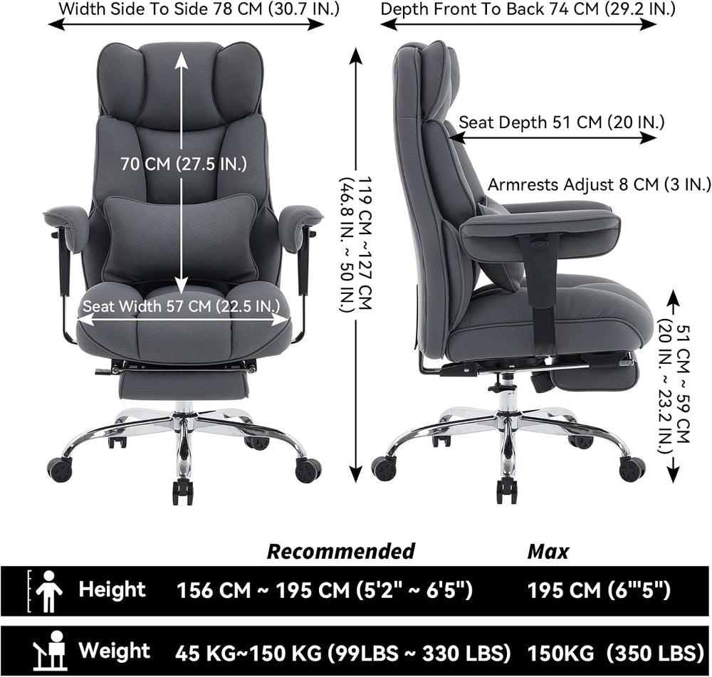 Efomao Executive Office Chair, Bluegrey Fabric Big and Tall Desk Chair