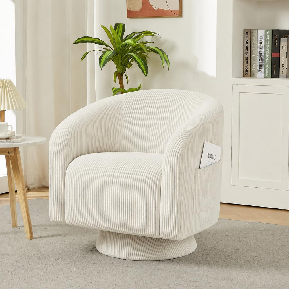 Garvee Swivel Accent Chair Upholstered Corduroy Barrel Chair with 360 Degree ...