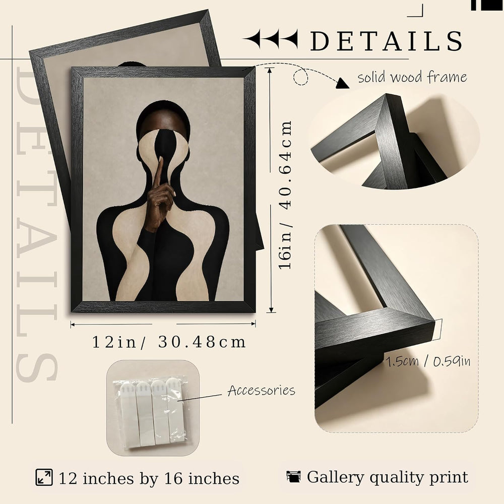 Tsfhrert Abstract Black Women Wall Art Framed 2 Piece Set for Bedroom Decor