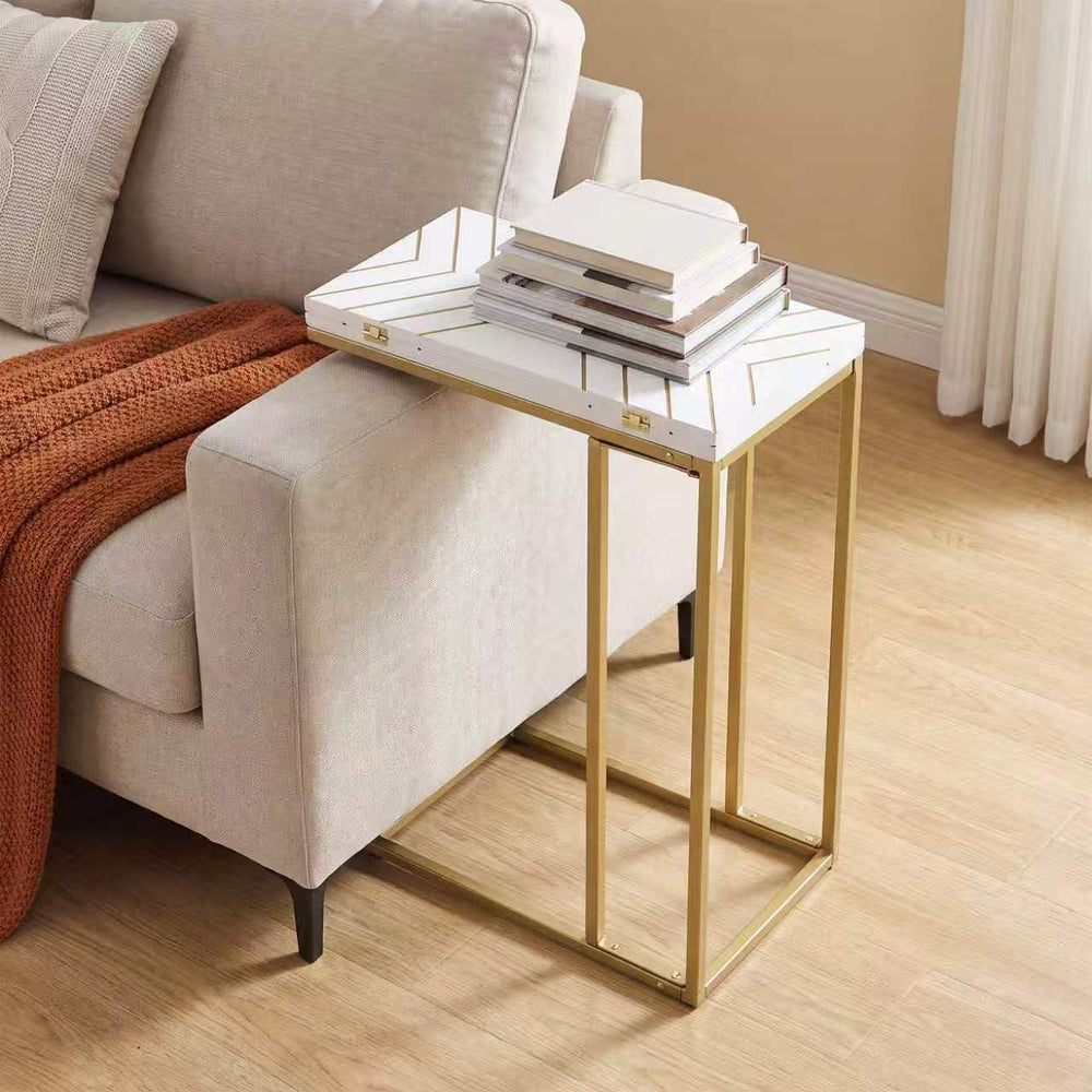 Folding C Shaped Side Table, Expandable TV Tray Table with Flip Top