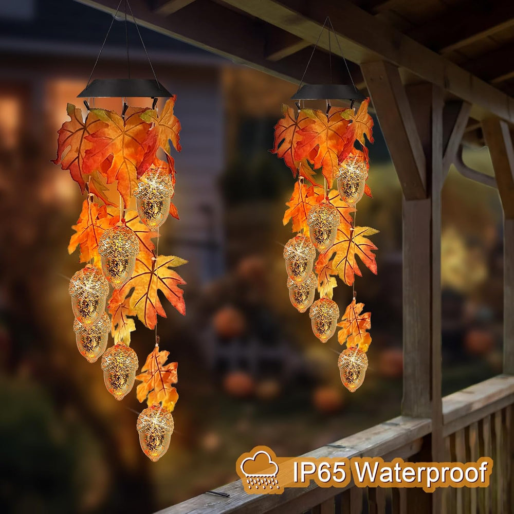 Solar Acorns Wind Chimes for Outside,Oak Leaves Danglers Mobile Lights