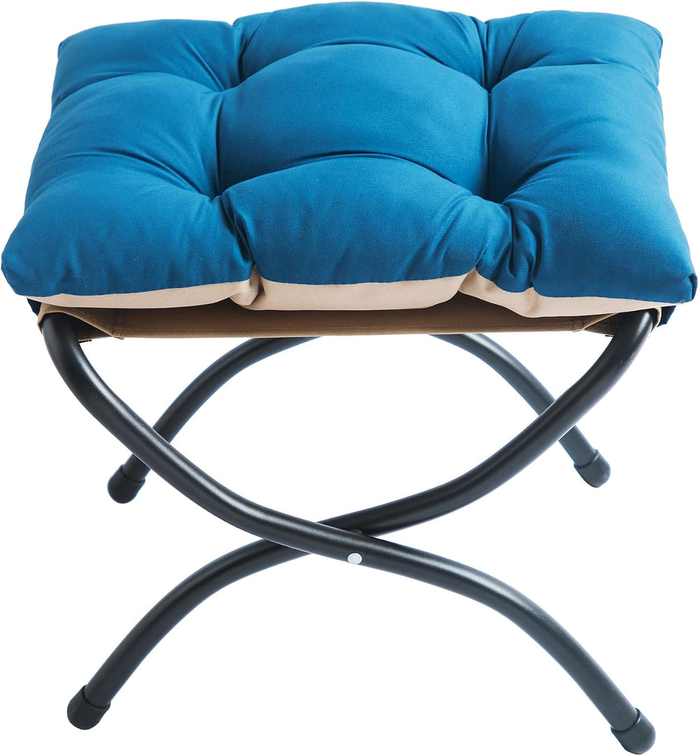 15" Upholstered Folding Foot Rest Stool with Foldable Metal Frame Sapphire