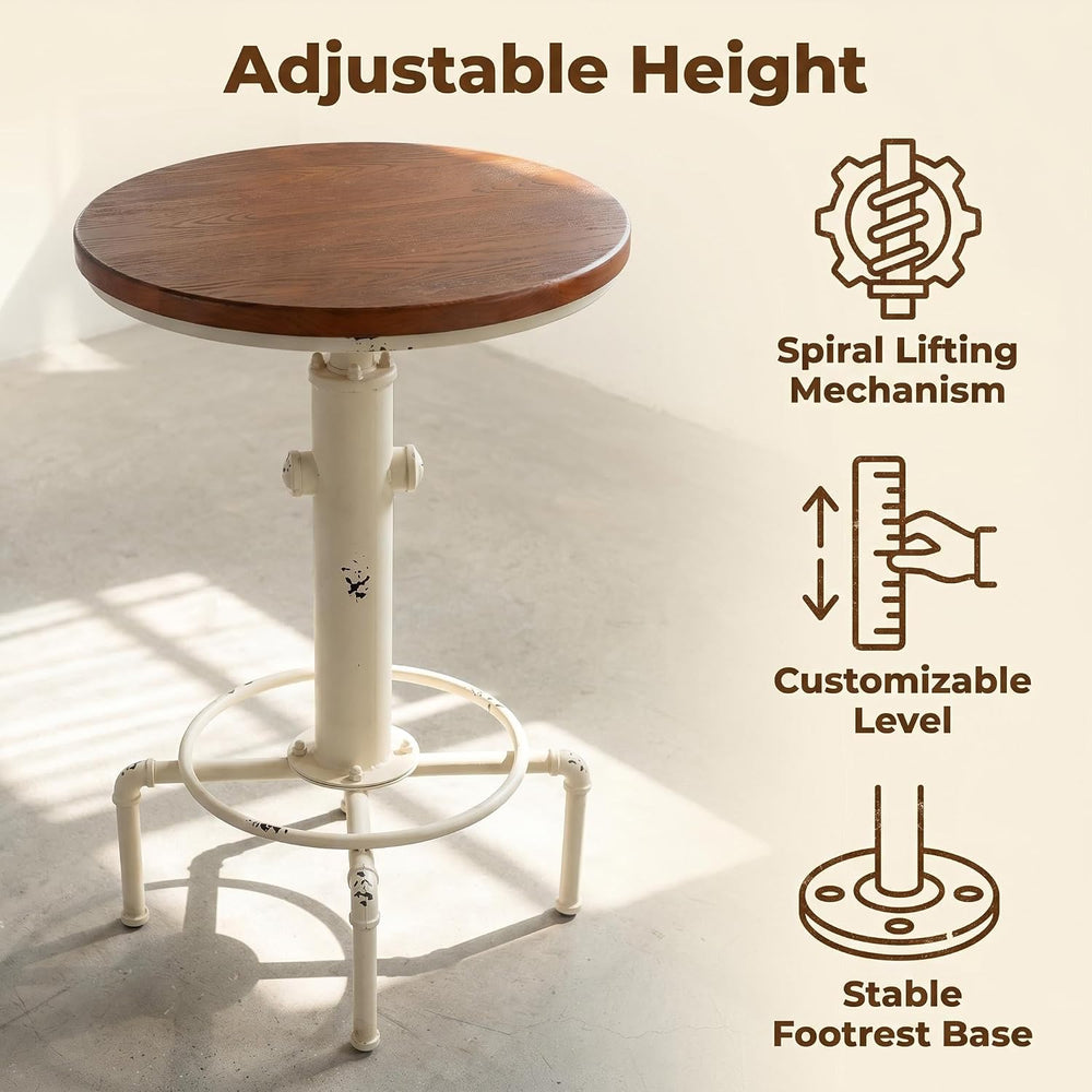 Topower Industrial Bar Table 32.3-38.2" Adjustable Pub Table Kitchen Din...