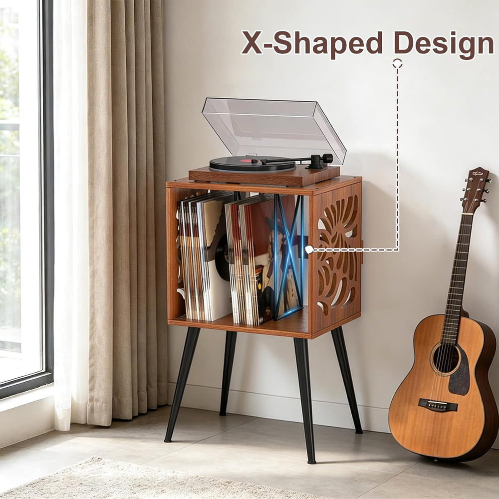 Stylish Record Player Stand with Storage, Holds 100+ Vinyl Records