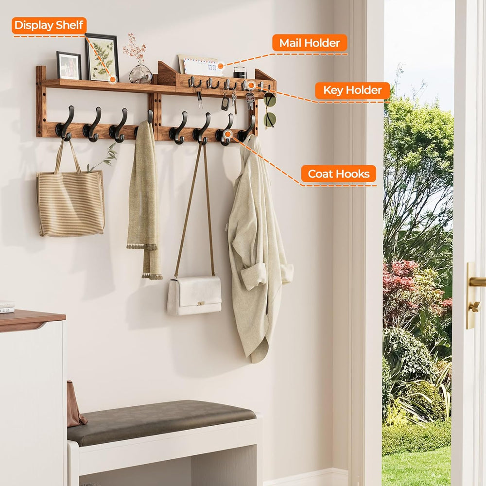 Evermagin 35" Coat Rack Wall Mount with Shelf & 13 Hooks, Entryway, ...