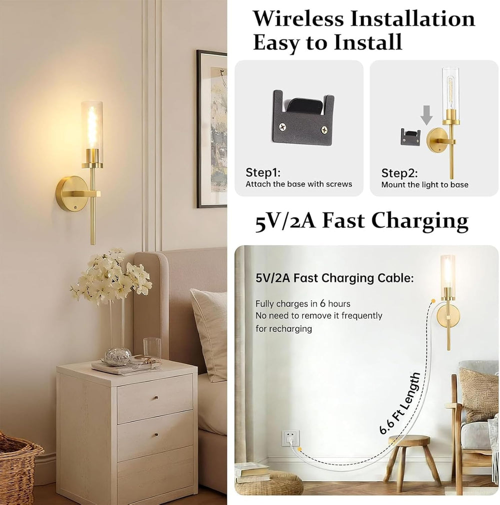 Shenmoyl Set of 2 Battery Operated Wall Sconce with 3 Color Temperatures &...
