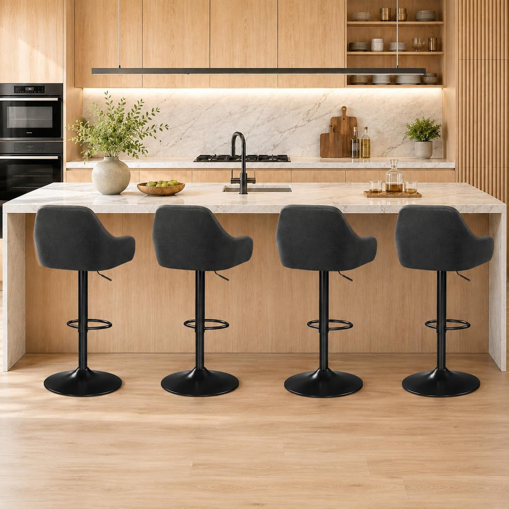 Yaheetech Bar Stools Set of 2, Adjustable Swivel PU Leather, Black
