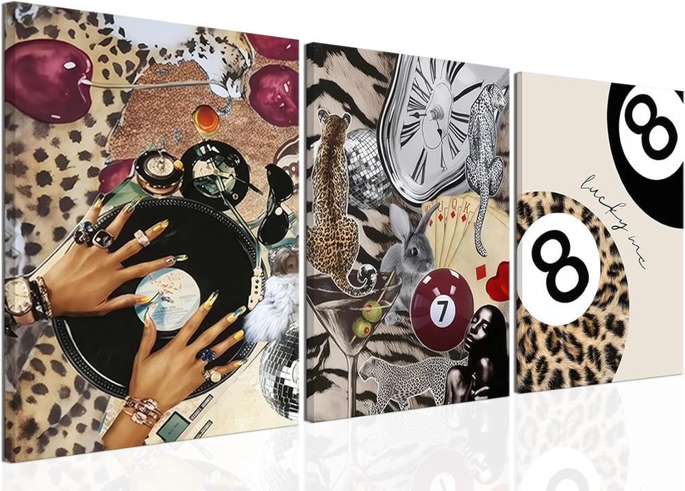 Trendy Leopard Wall Art Set of 3 Cheetah Canvas Aesthetic Wall Decor Funky Bl...
