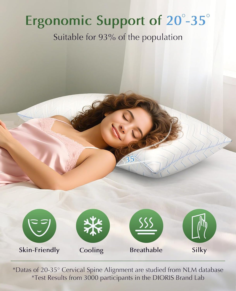 DIORIS Pillows Queen Size Set of 2, Cooling Bed Pillows for Sleeping