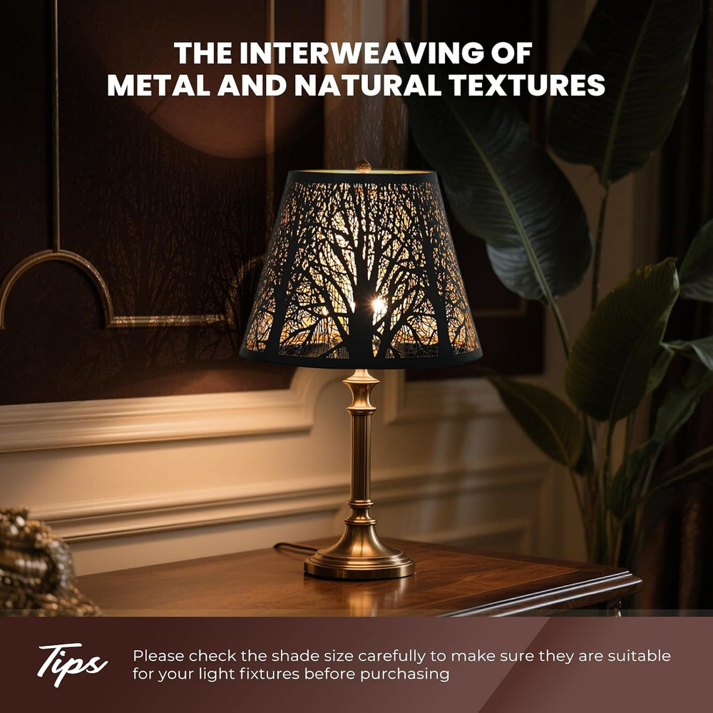 Small Lamp Shade, ALUCSET Barrel Metal Lampshade with Pattern of Trees for Ta...
