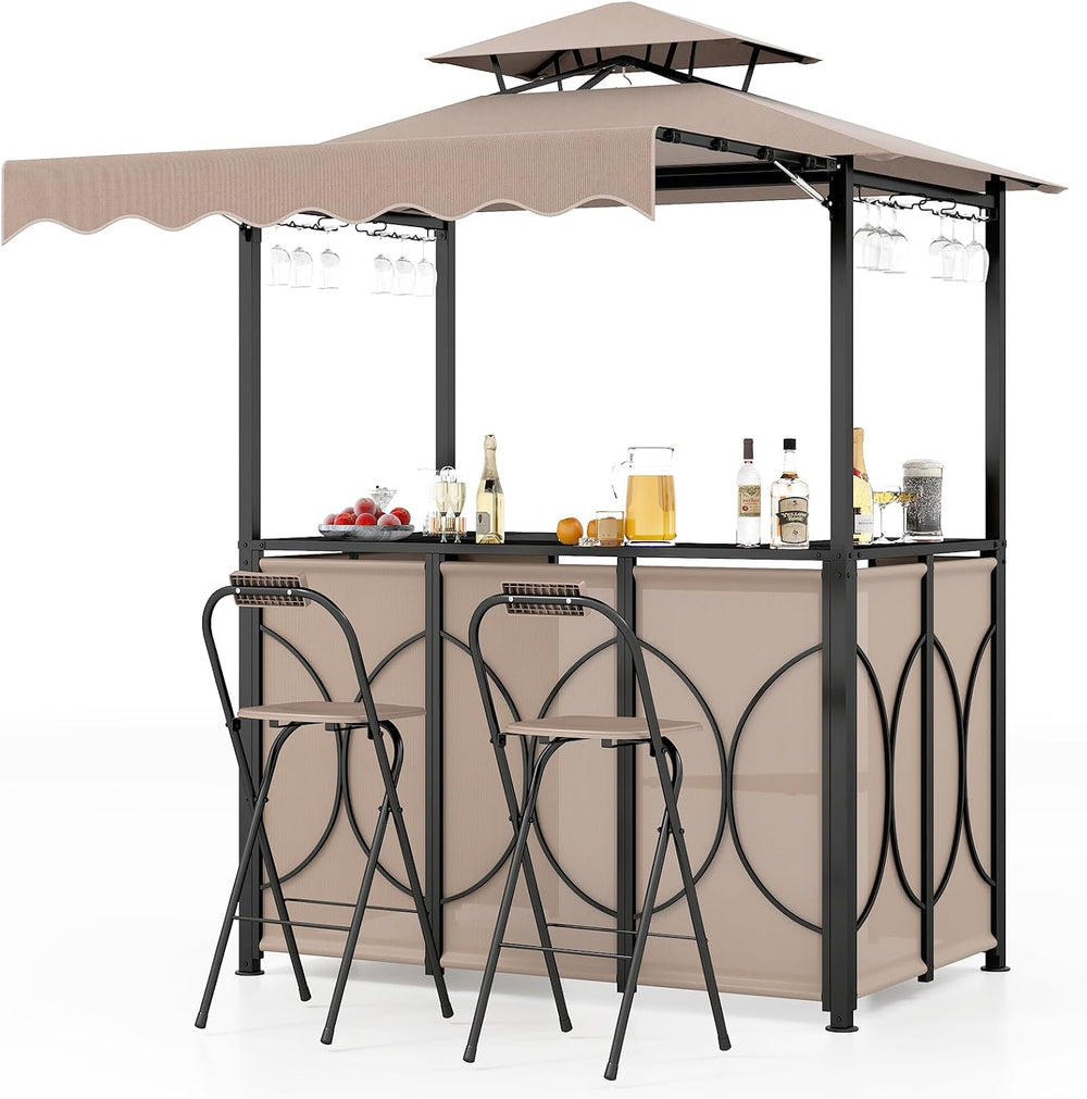 Tangkula 3 Piece Patio Bar Set with 2 Foldable Bar Stools